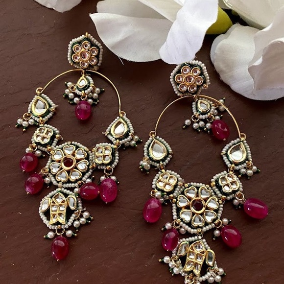 Gold and Red Chandelier Earrings - Picture 1 of 1